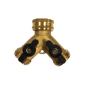 2-Way Brass Y Garden Hose Connector with Shut-Off Valve