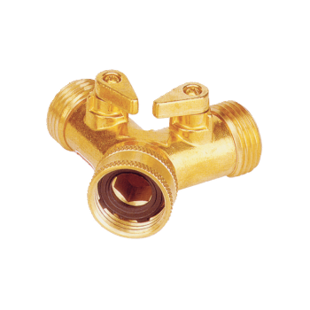 Brass 2-Way Garden Hose Y Connector with Shut-off Valves -(No.Y-320)